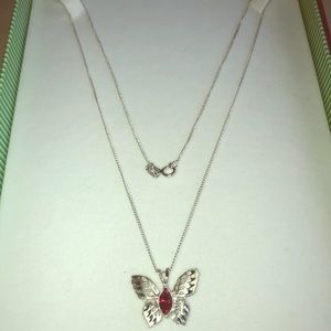 Solid Sterling Silver Necklace w/Pendant, Ruby